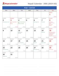 Nepali Calendar 2081 Asar