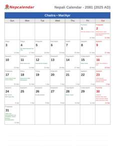 Nepali Calendar 2081 Chaitra