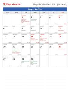 Nepali Calendar 2081 Magh