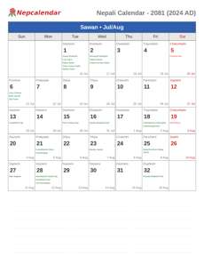 Nepali Calendar 2081 Sawan
