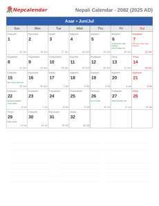 Nepali Calendar 2082 Asar