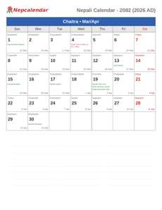 Nepali Calendar 2082 Chaitra