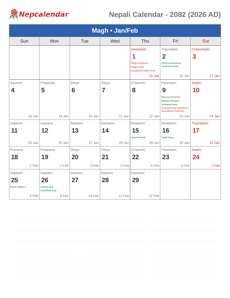 Nepali Calendar 2082 Magh