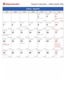 Nepali Calendar 2083 Ashoj