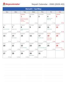 Nepali Calendar 2083 Baisakh