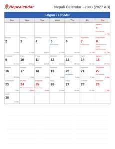 Nepali Calendar 2083 Falgun