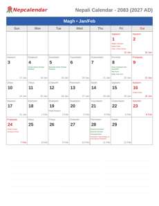 Nepali Calendar 2083 Magh