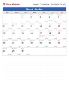 Nepali Calendar 2083 Mangsir